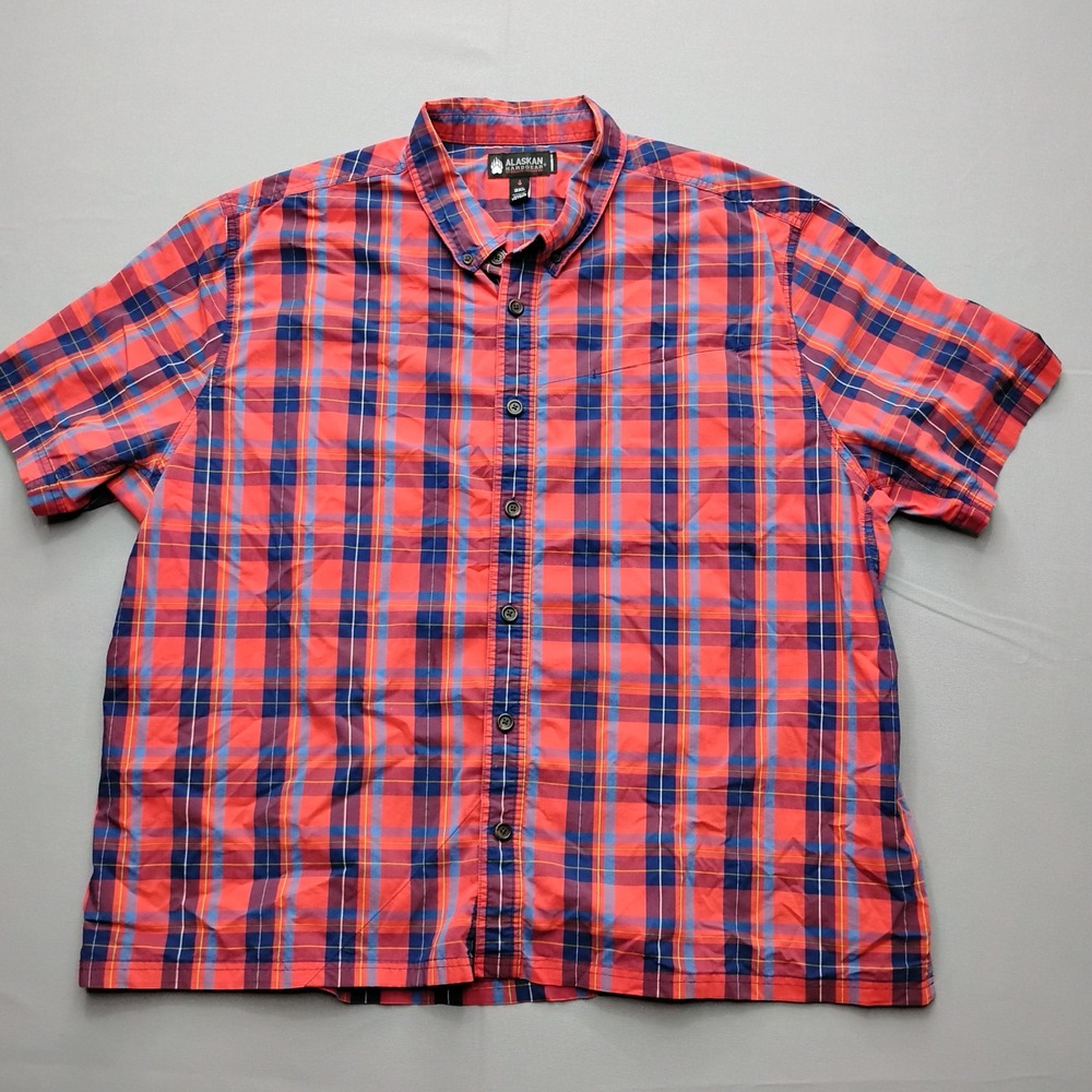 Alaskan Hardgear Duluth Trading Co Mens 3XL Red Blue Plaid Short Sleeve Shirt